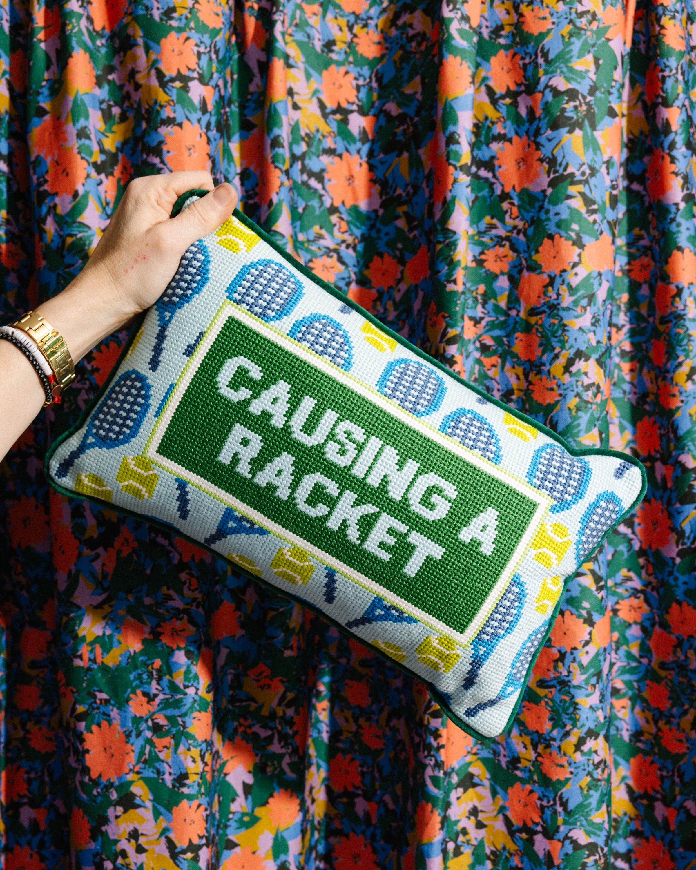 Causing A Racket Needlepoint Pillow - image 4
