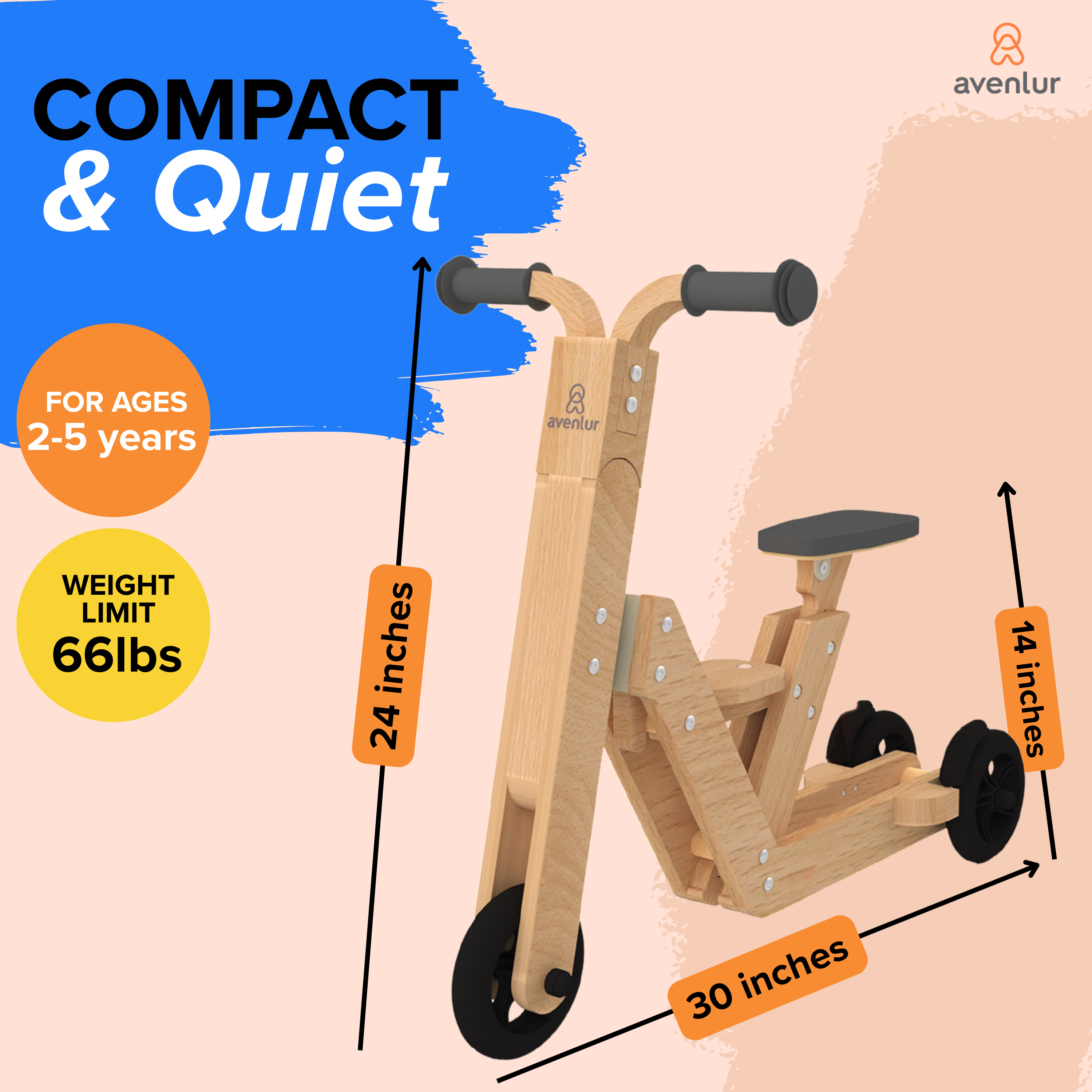 Juneberry 2-in-1 Wooden Scooter - Natural - image 2