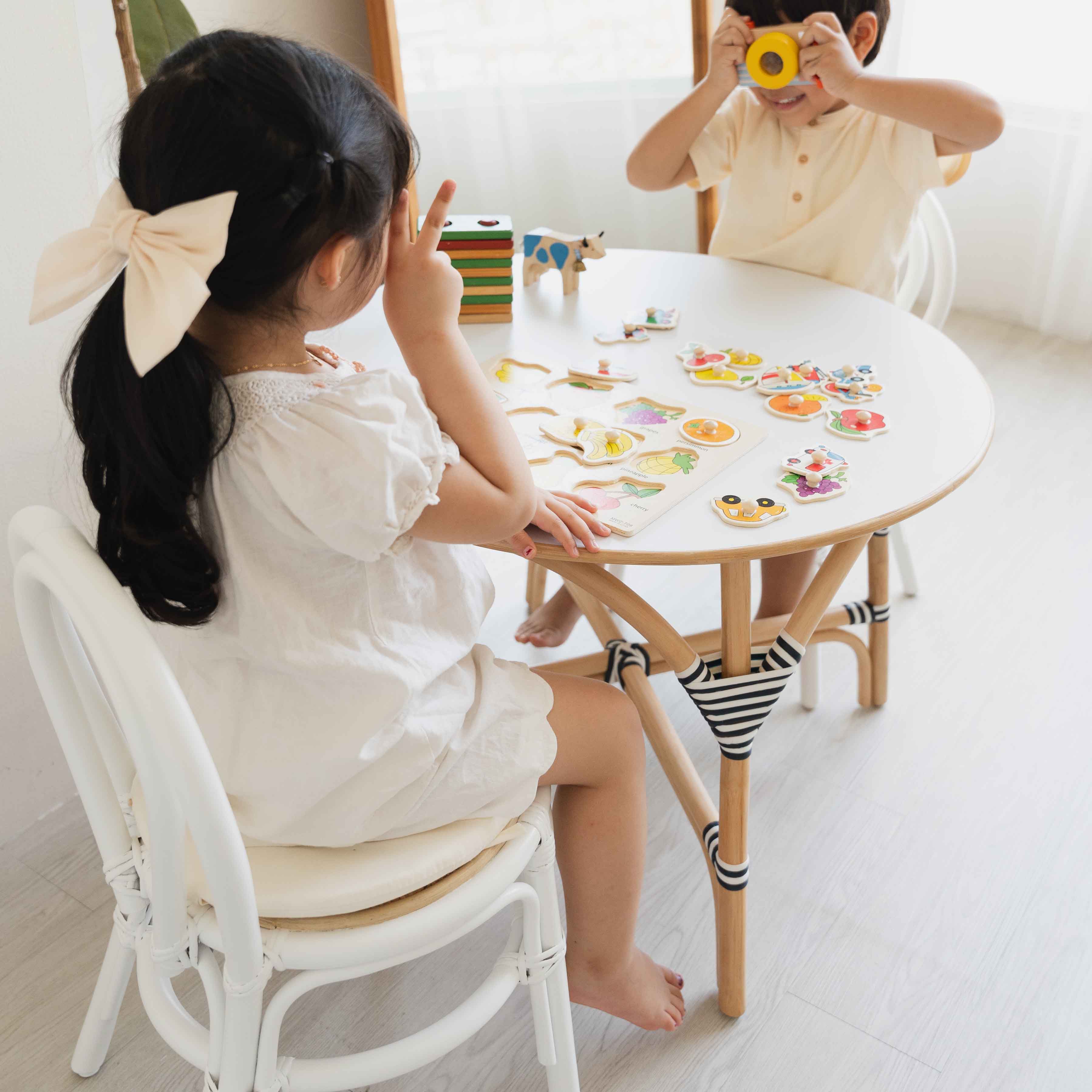 Kids Play Table Rattan - Navy and White - image 5