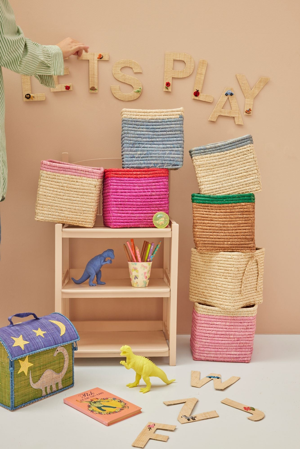 Raffia Storage Basket - Blue Trim - image 3