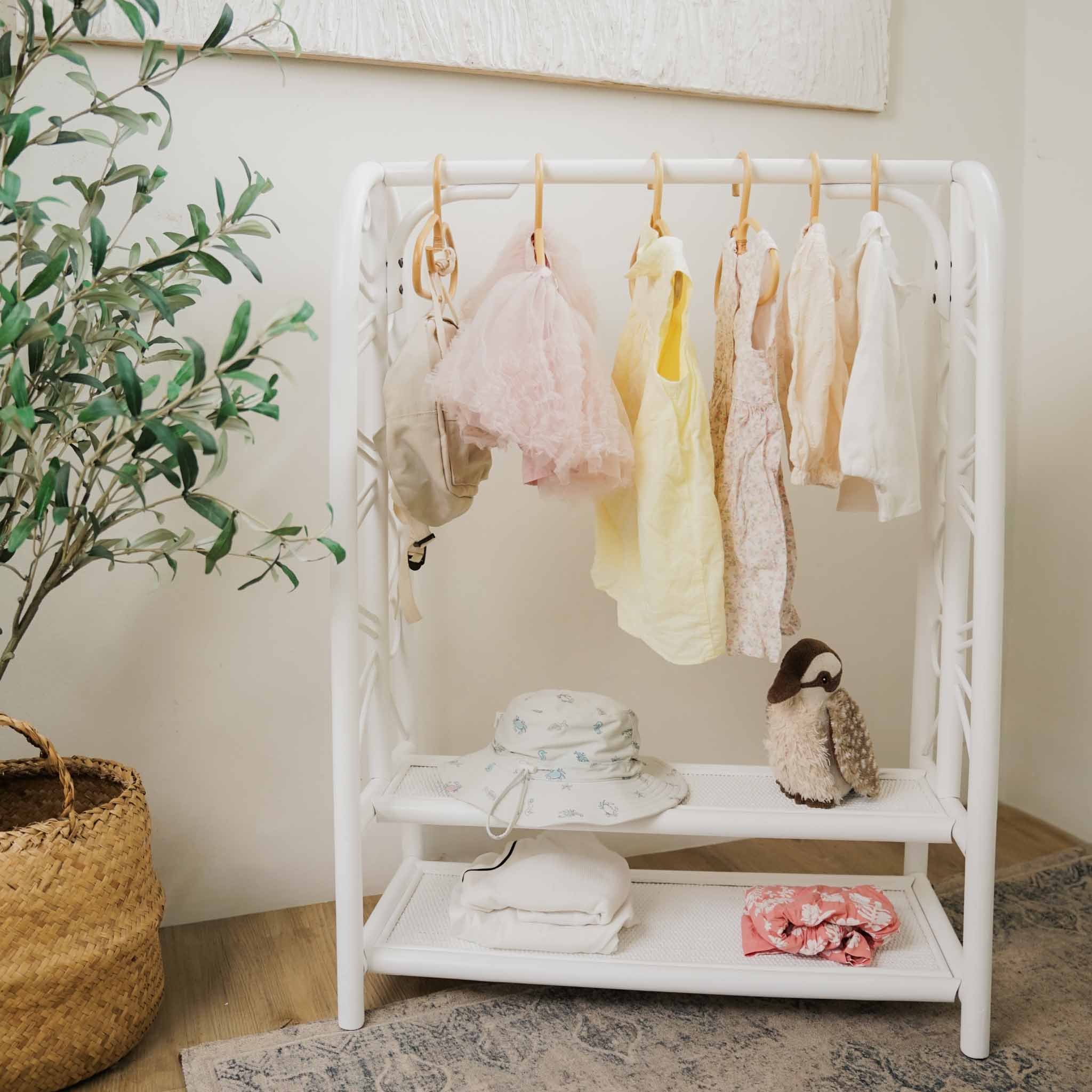 Rattan Kids Montessori Clothing Rack - White - image 9