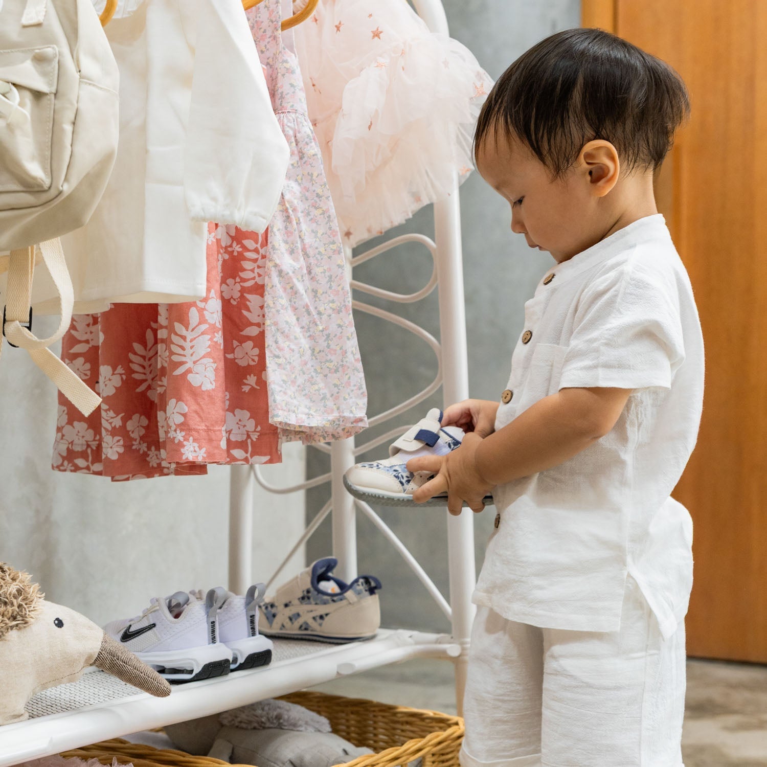 Rattan Kids Montessori Clothing Rack - White - image 3