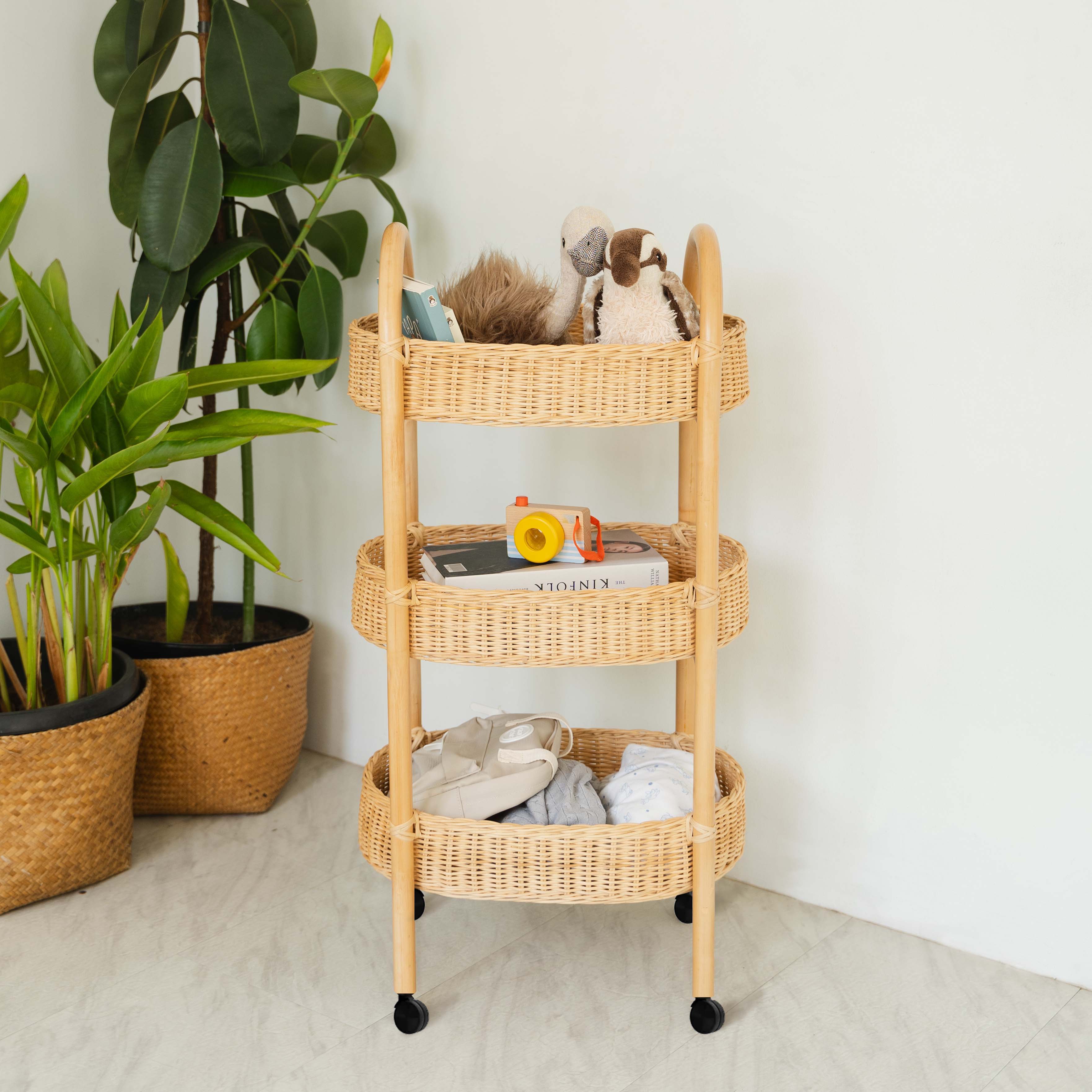Rattan Storage Trolley with Wheels - image 5