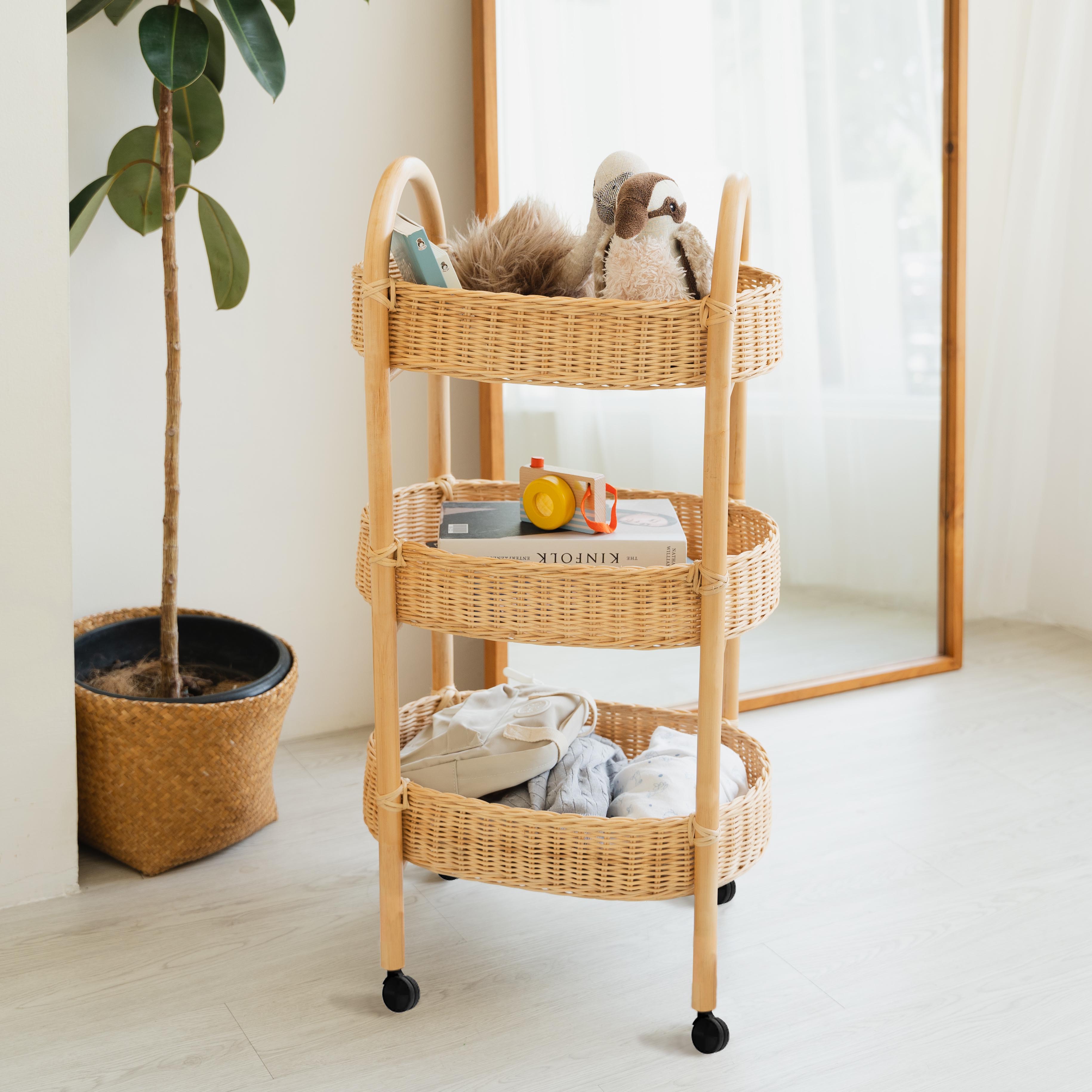 Rattan Storage Trolley with Wheels - image 1