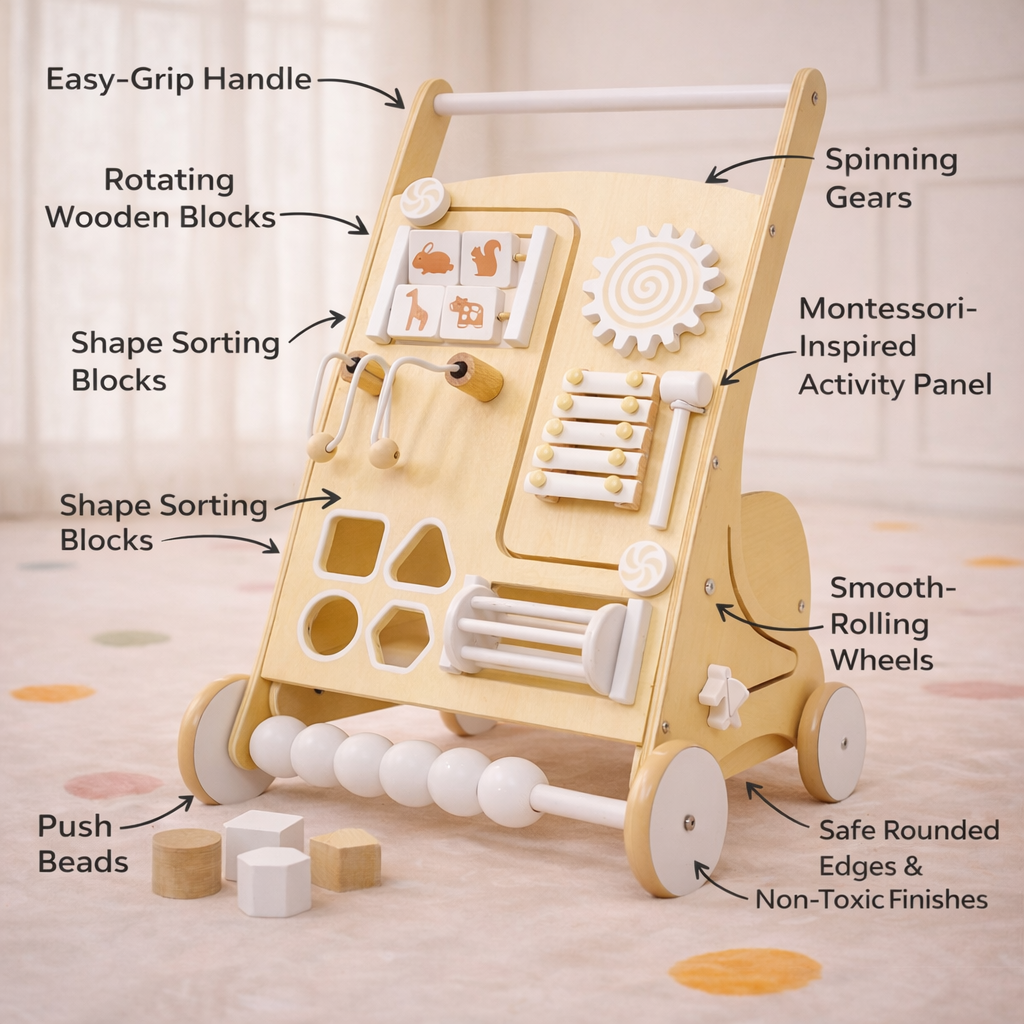 Wooden Baby Activity Walker - Multi Color - image 8