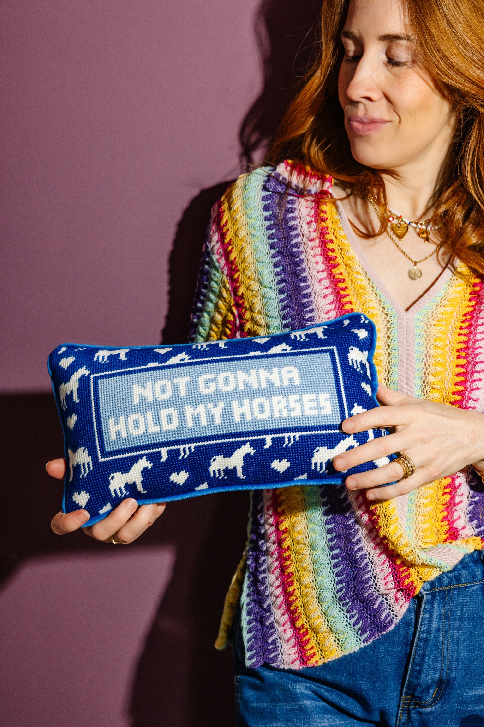 Hold My Horses Needlepoint Pillow - image 5