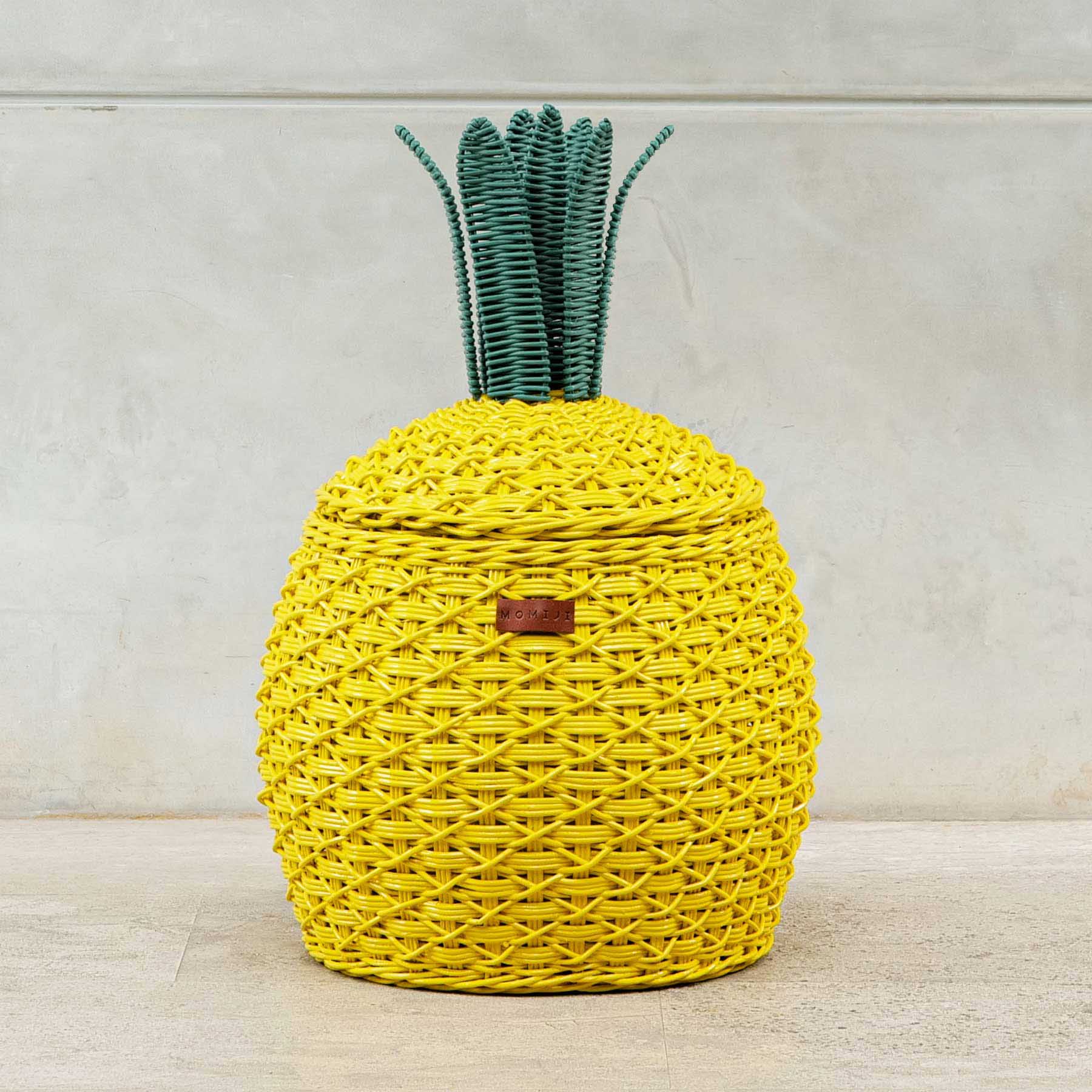 Pineapple Rattan Storage Basket - Yellow