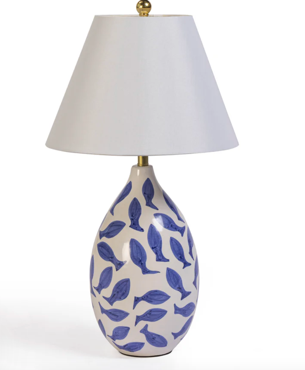 Sardine Ceramic Table Lamp - White & Blue