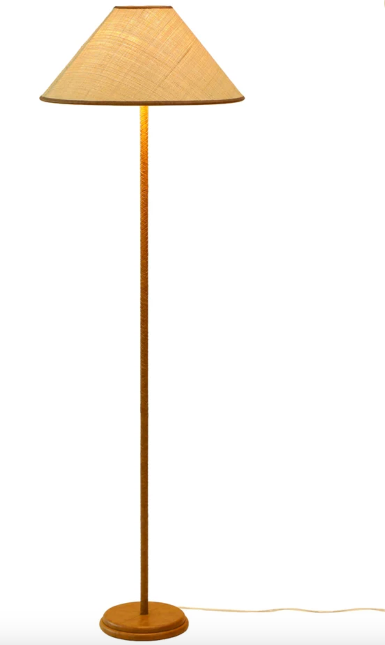 Keria Natural Vegan Leather and Raffia Floor Lamp - image 3