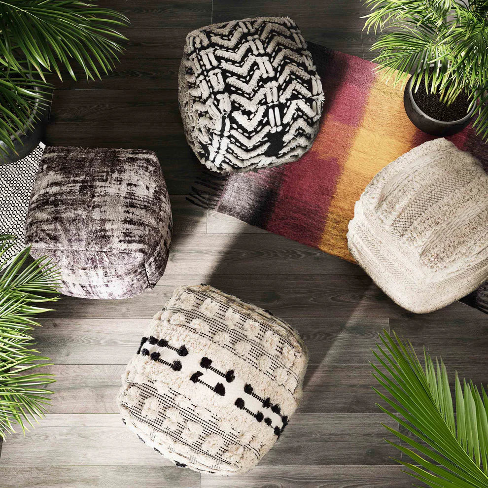 Mariel Cotton Pouf - Black & White Multi - image 2