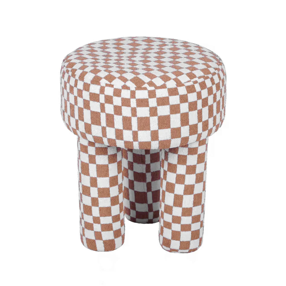 Claire Boucle Stool - Brown Checkered - image 1