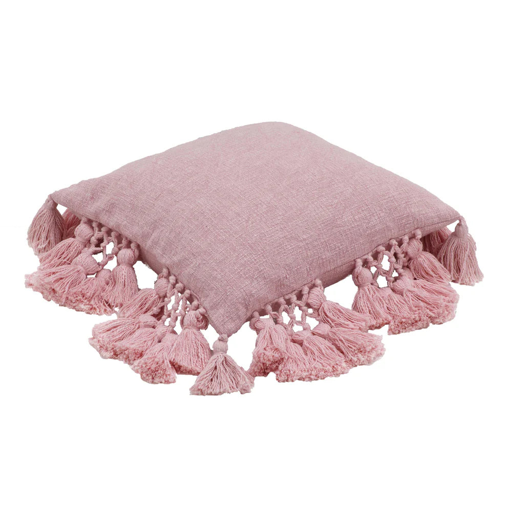 Stone Washed Cotton Tasseled Pillow - Pink - image 3