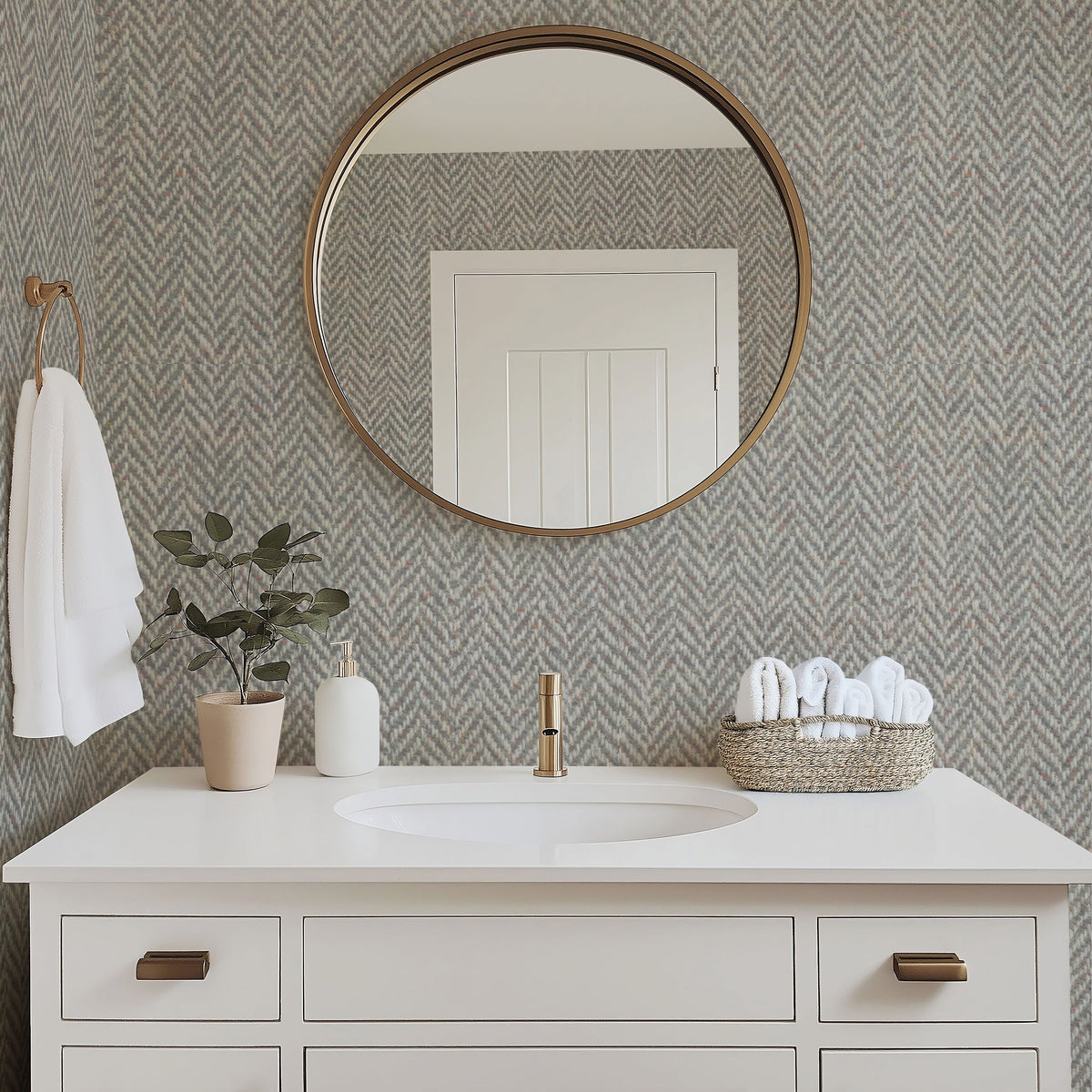 Grey Herringbone Tweed Wallpaper - image 5