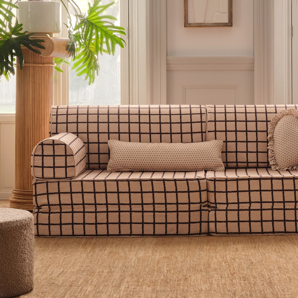 Swiss Dot Lumbar Pillow - Wheat and Mocha