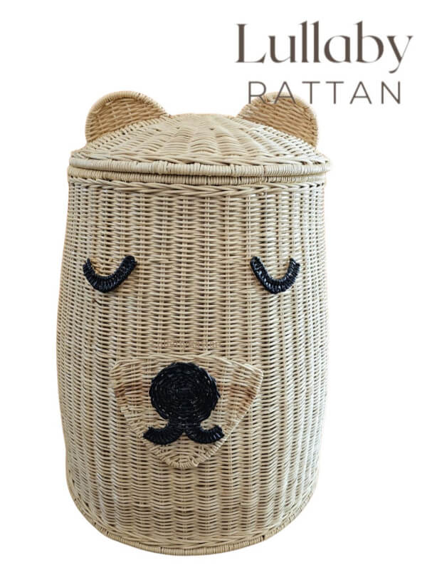 Rattan Bear Hamper with Lid