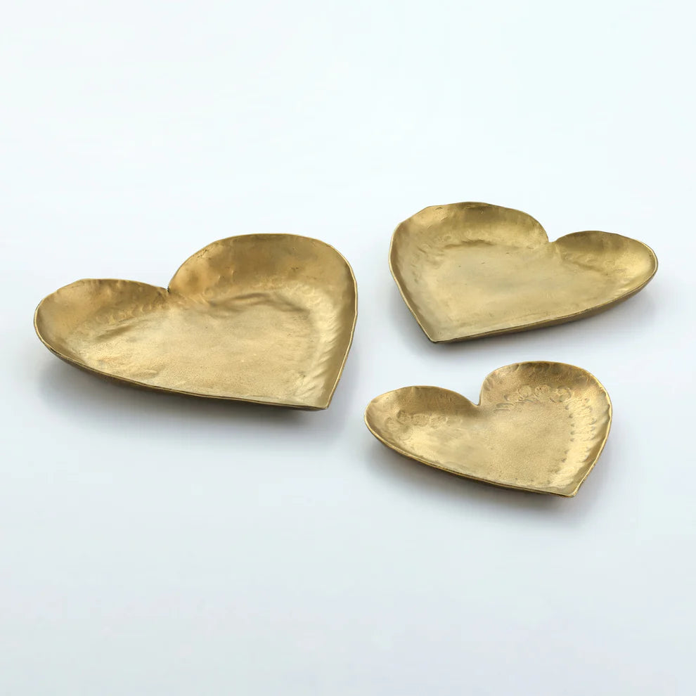 Coeur Brass Hammered Iron Heart-Shaped Catchalls - Set of 3