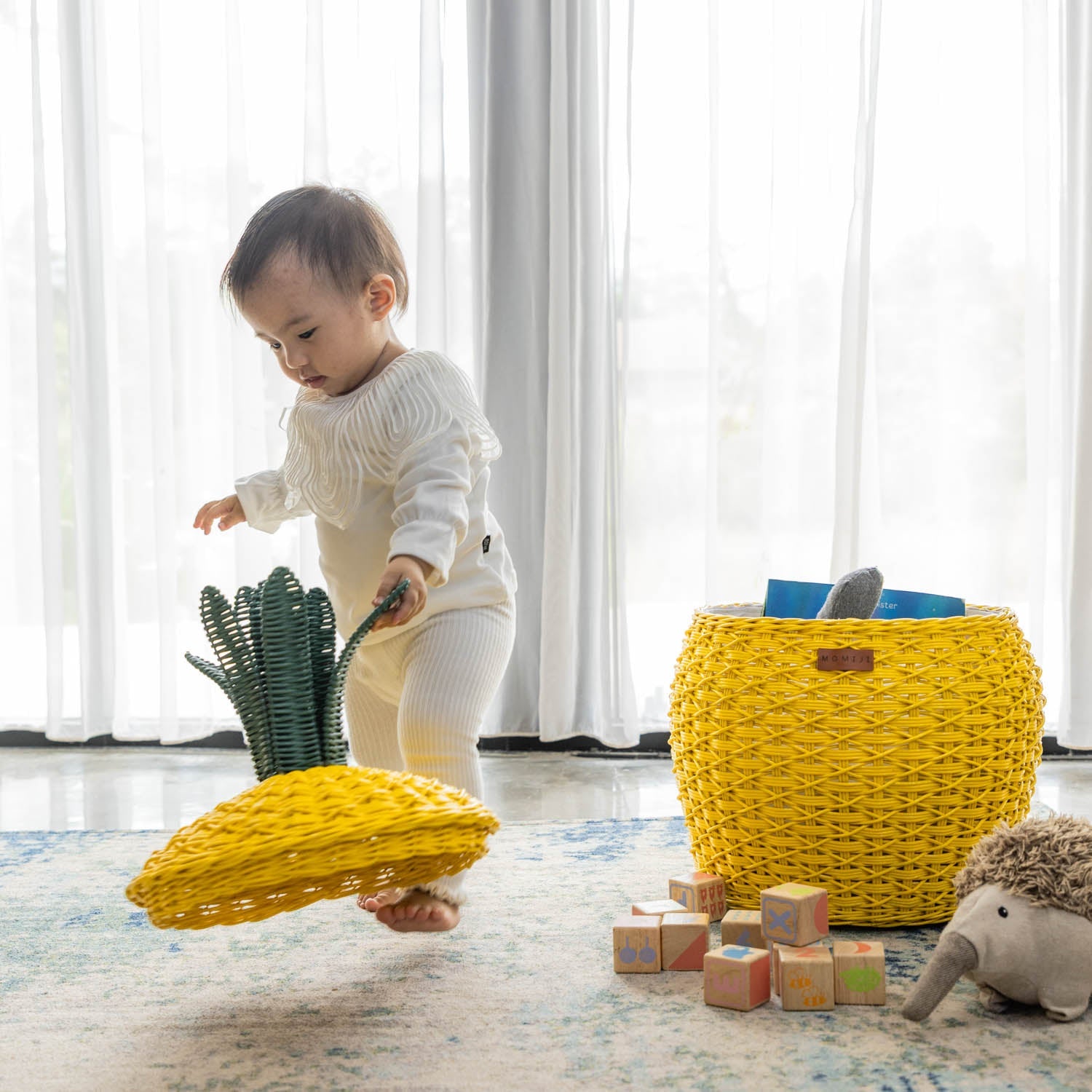 Pineapple Rattan Storage Basket - Yellow - image 3