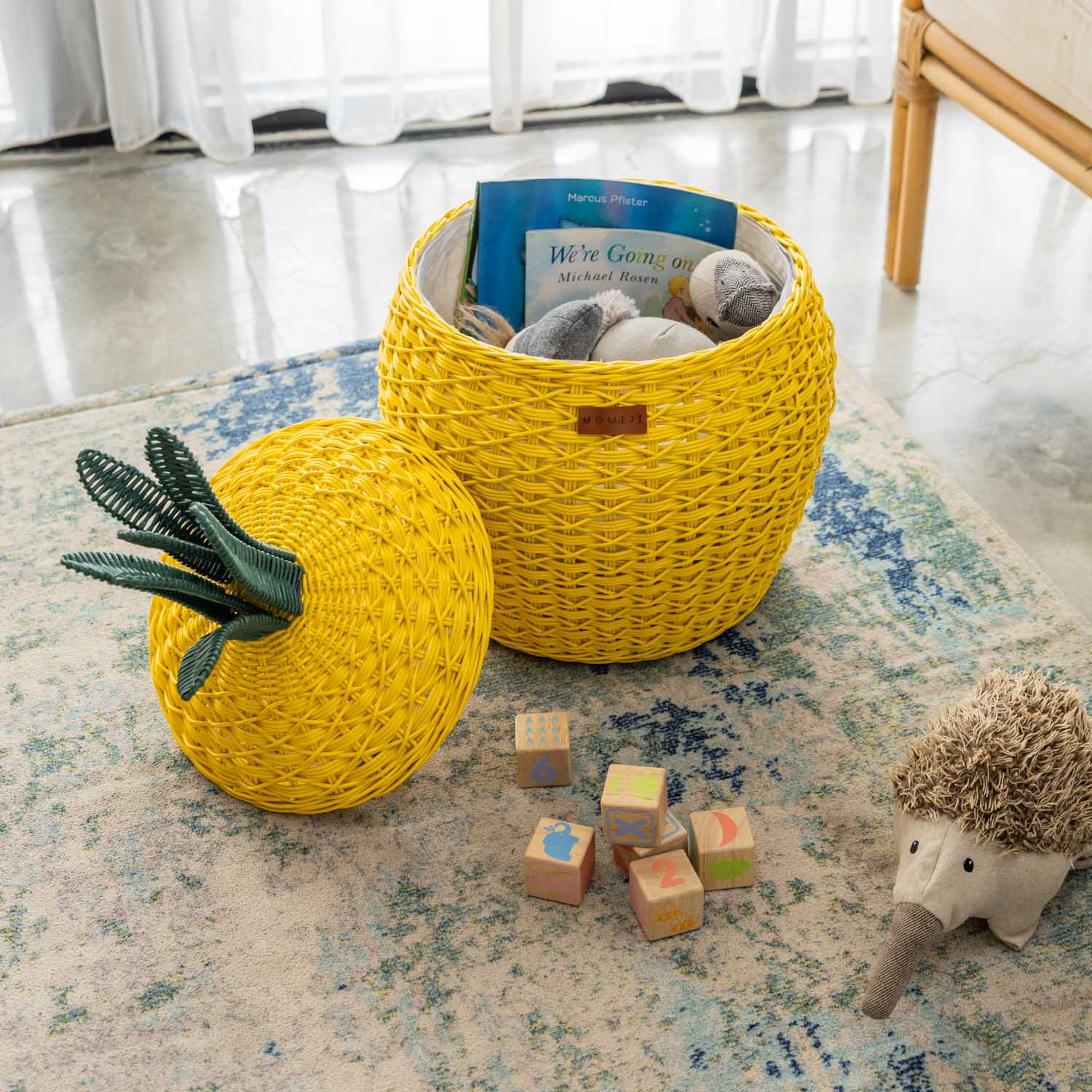 Pineapple Rattan Storage Basket - Yellow