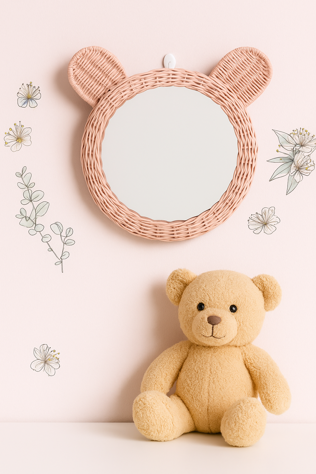 Rattan Teddy Bear Wall Mirror - Pink - image 3