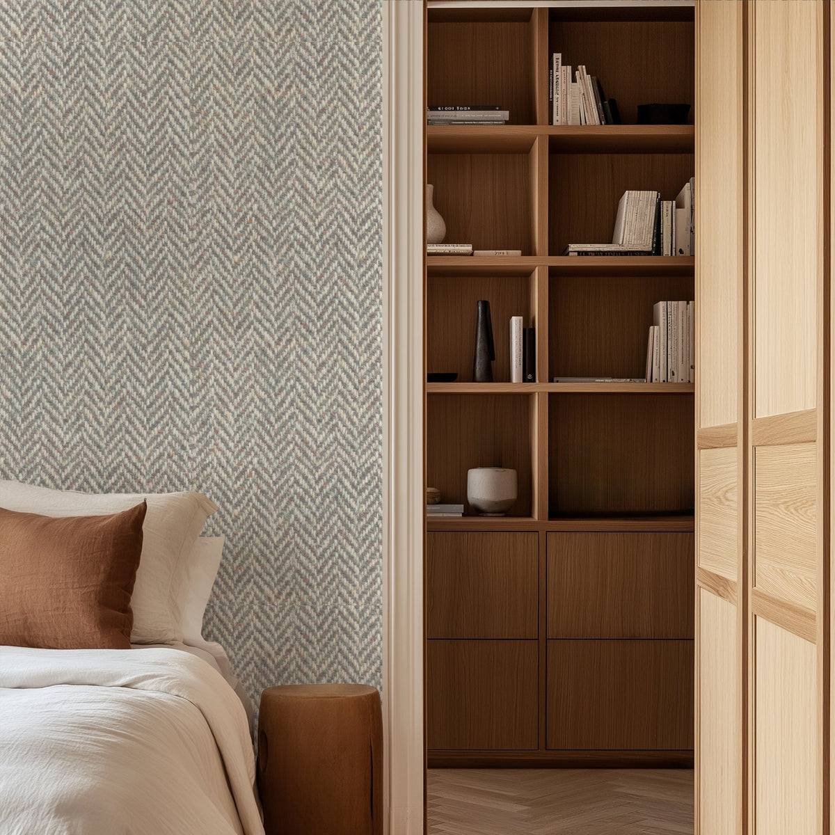 Grey Herringbone Tweed Wallpaper - image 3