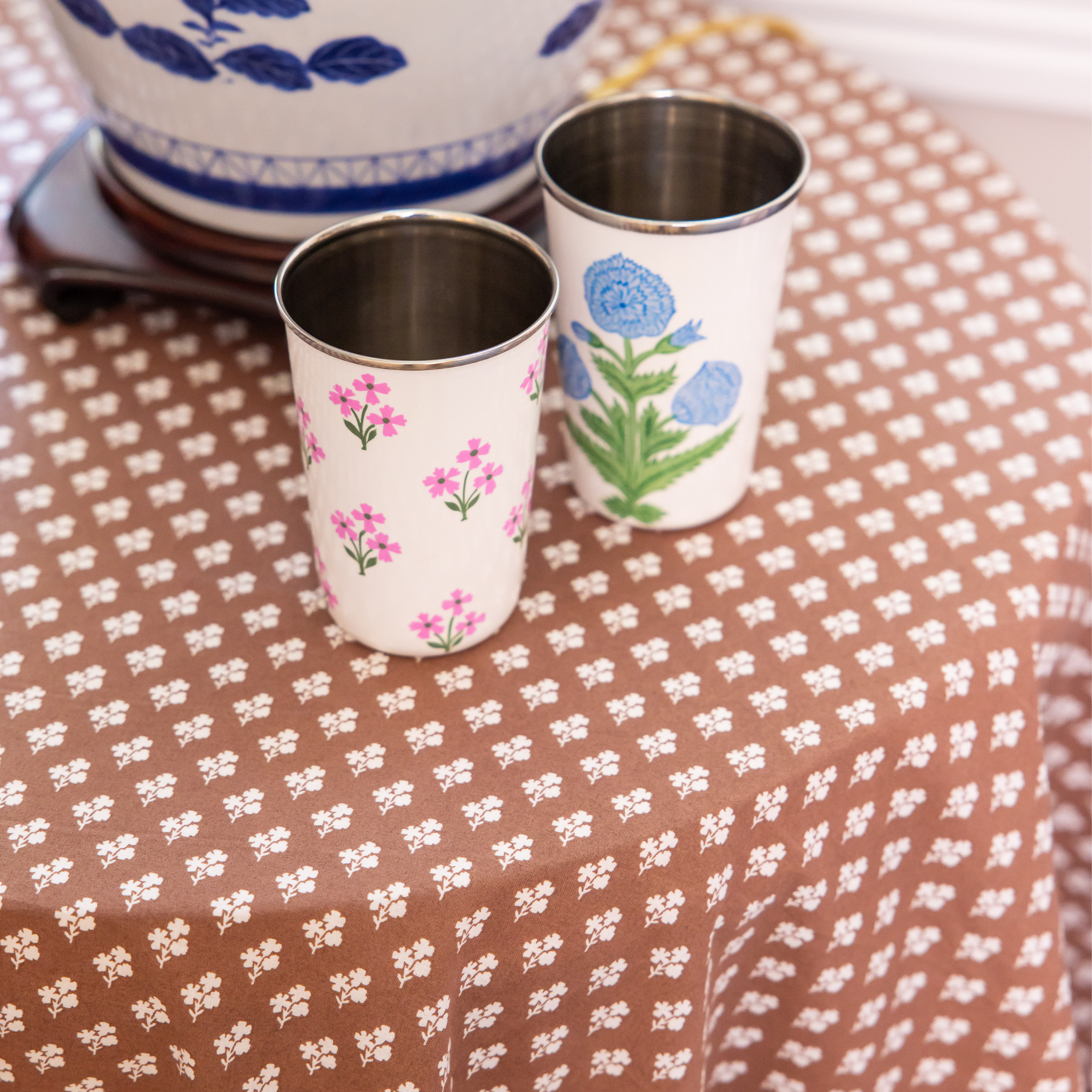 Floral Pink Tall Enamelware Tumbler - Set of 4 - image 3