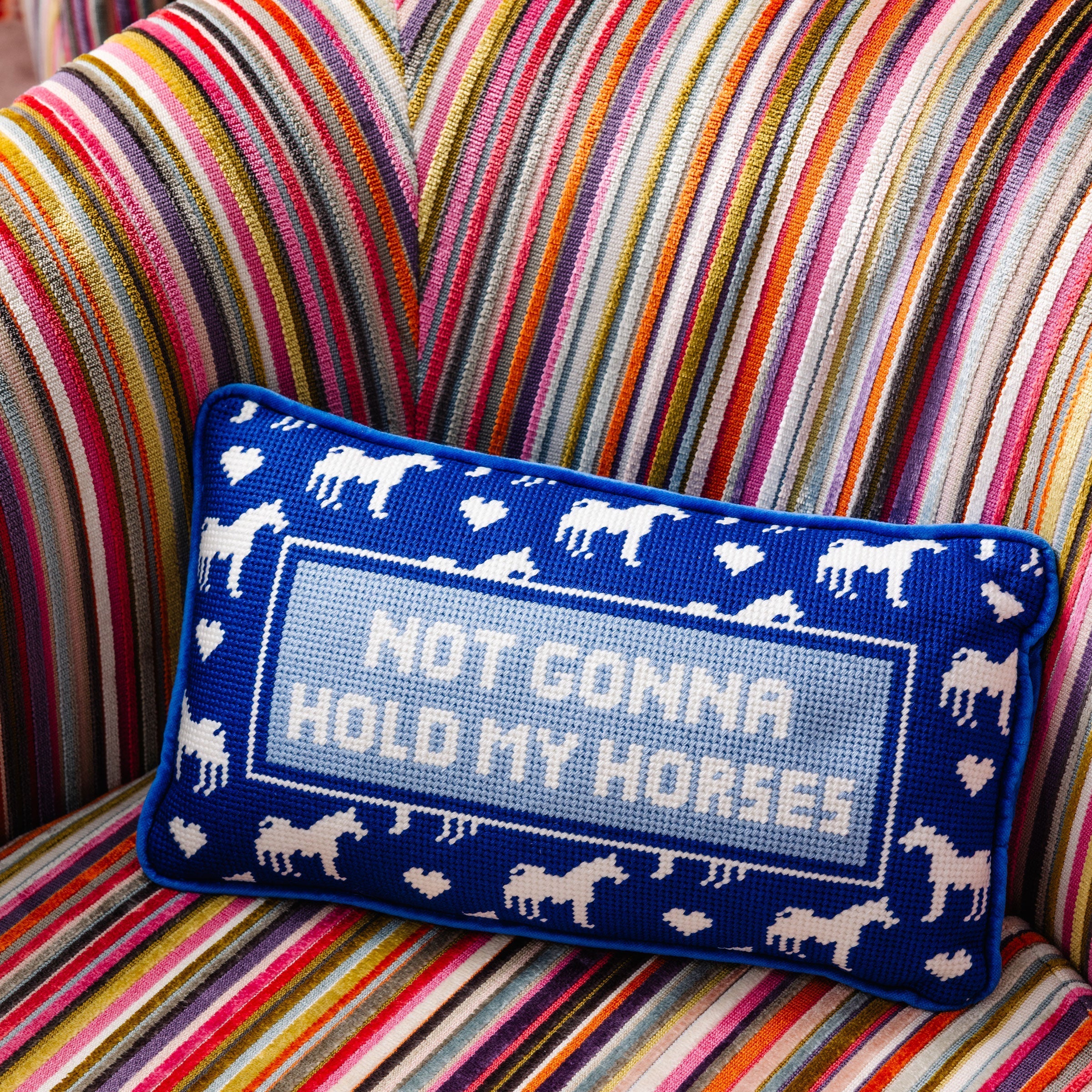 Hold My Horses Needlepoint Pillow