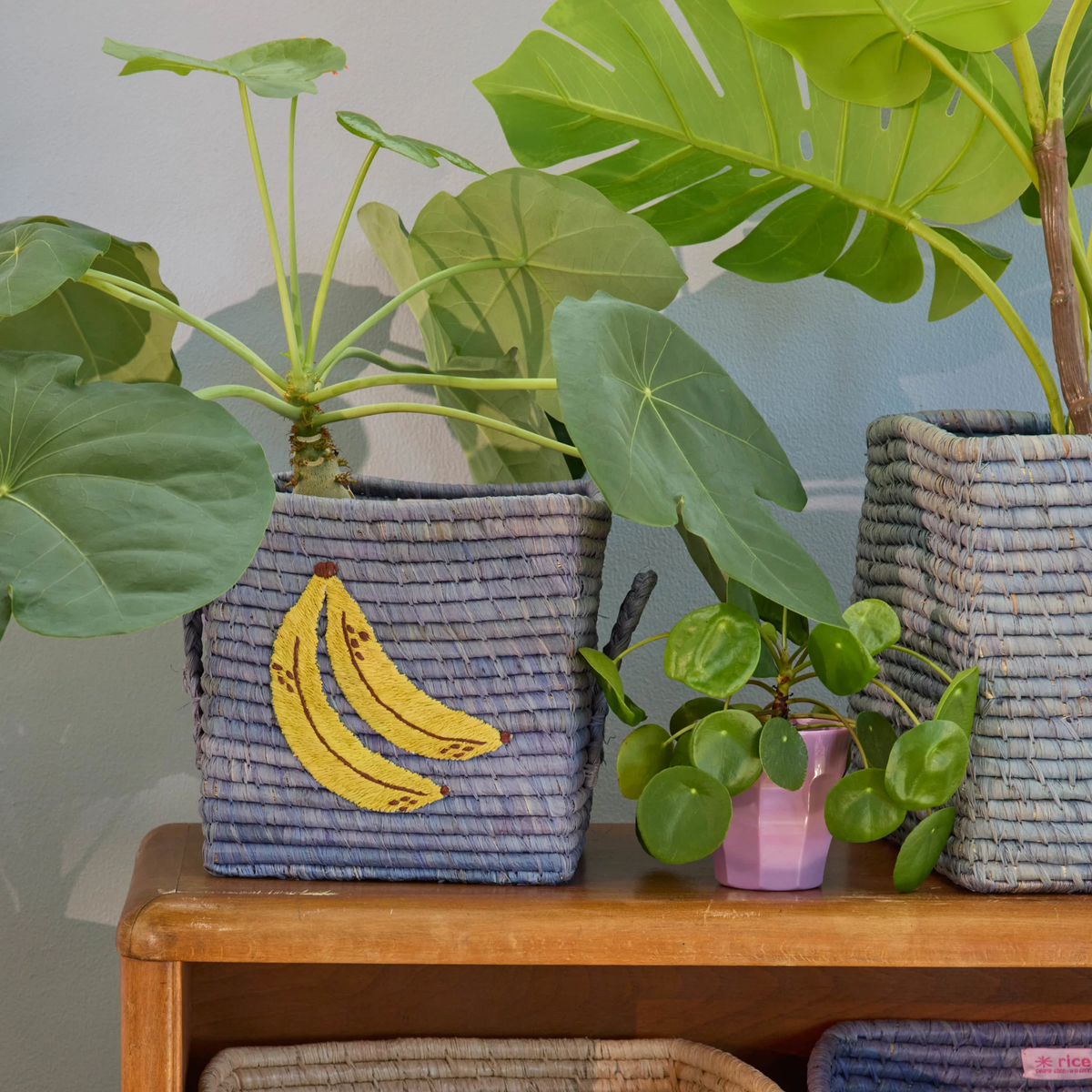 Small Square Raffia Basket - Blue Banana - image 2