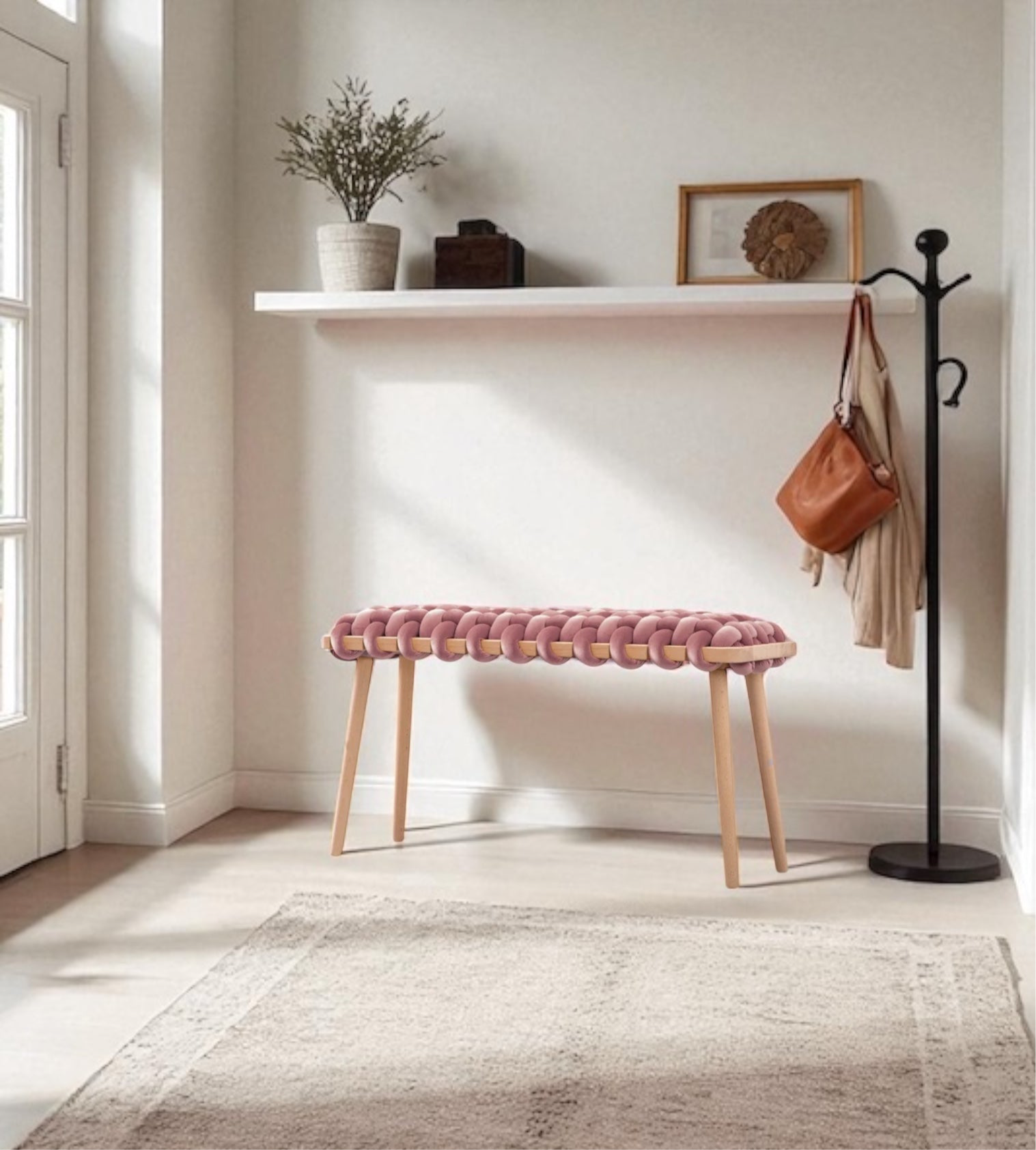 Velvet Woven Bench - Pink - image 3