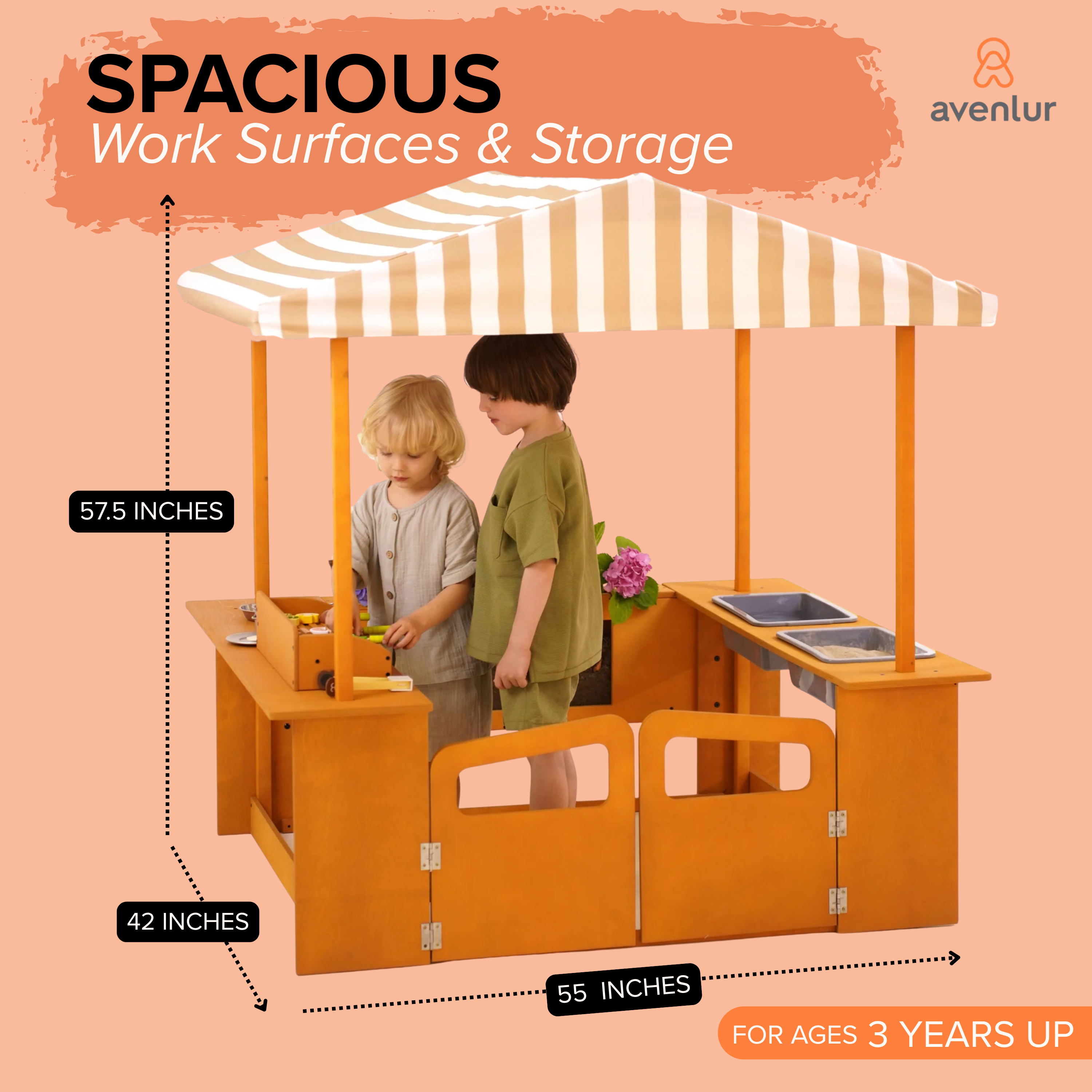 Outdoor Wooden Play Market, Kitchen & Grill Station
