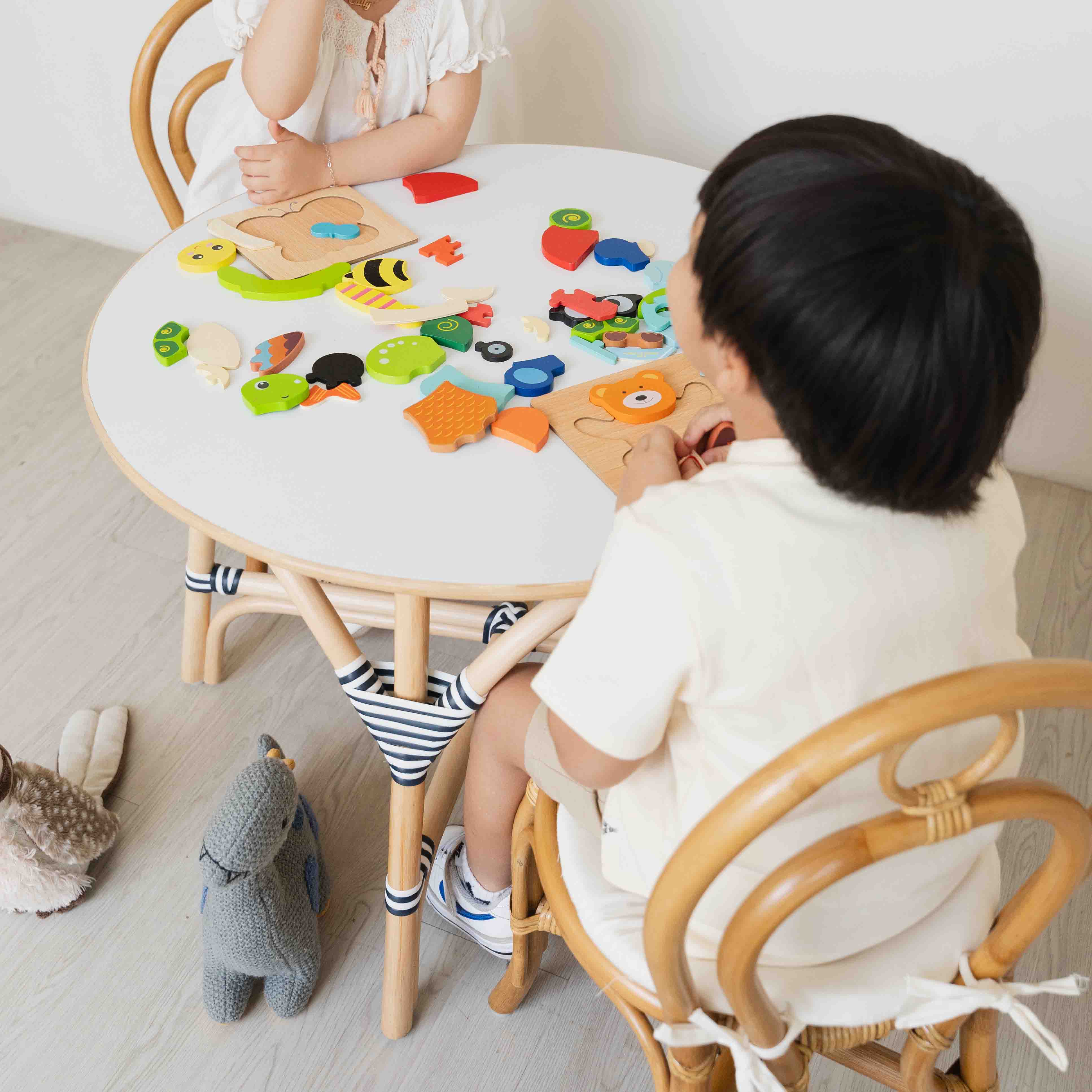 Kids Play Table Rattan - Navy and White - image 6
