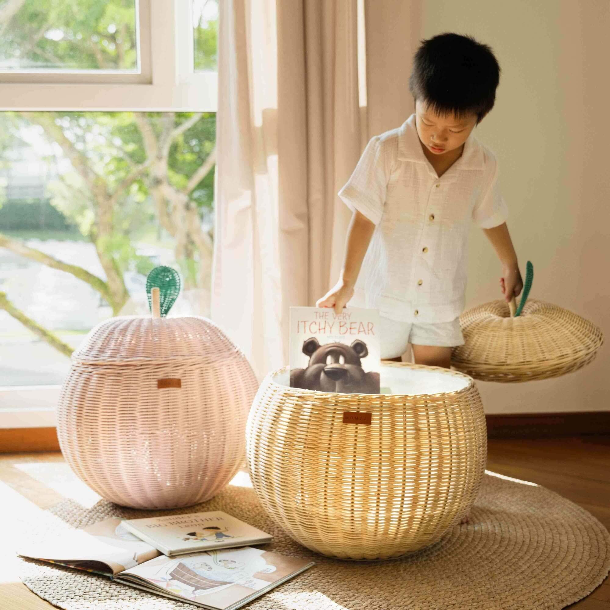 Apple Rattan Storage Basket - Natural Large - image 6