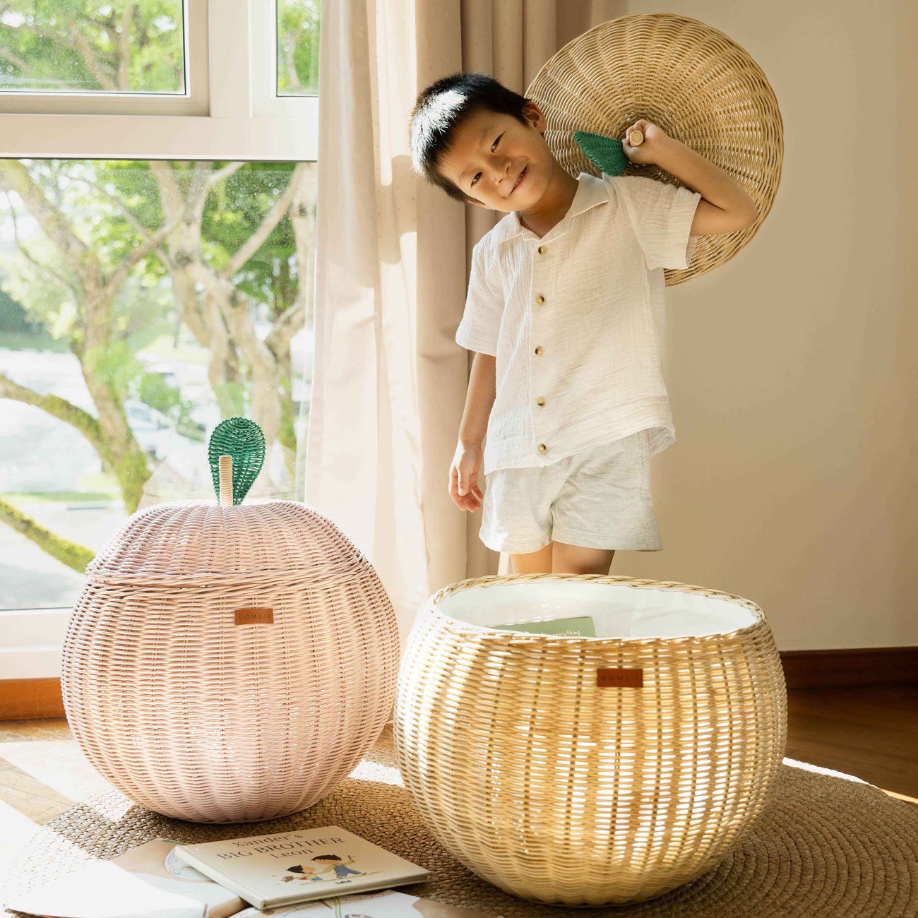Apple Rattan Storage Basket - Pink - image 7