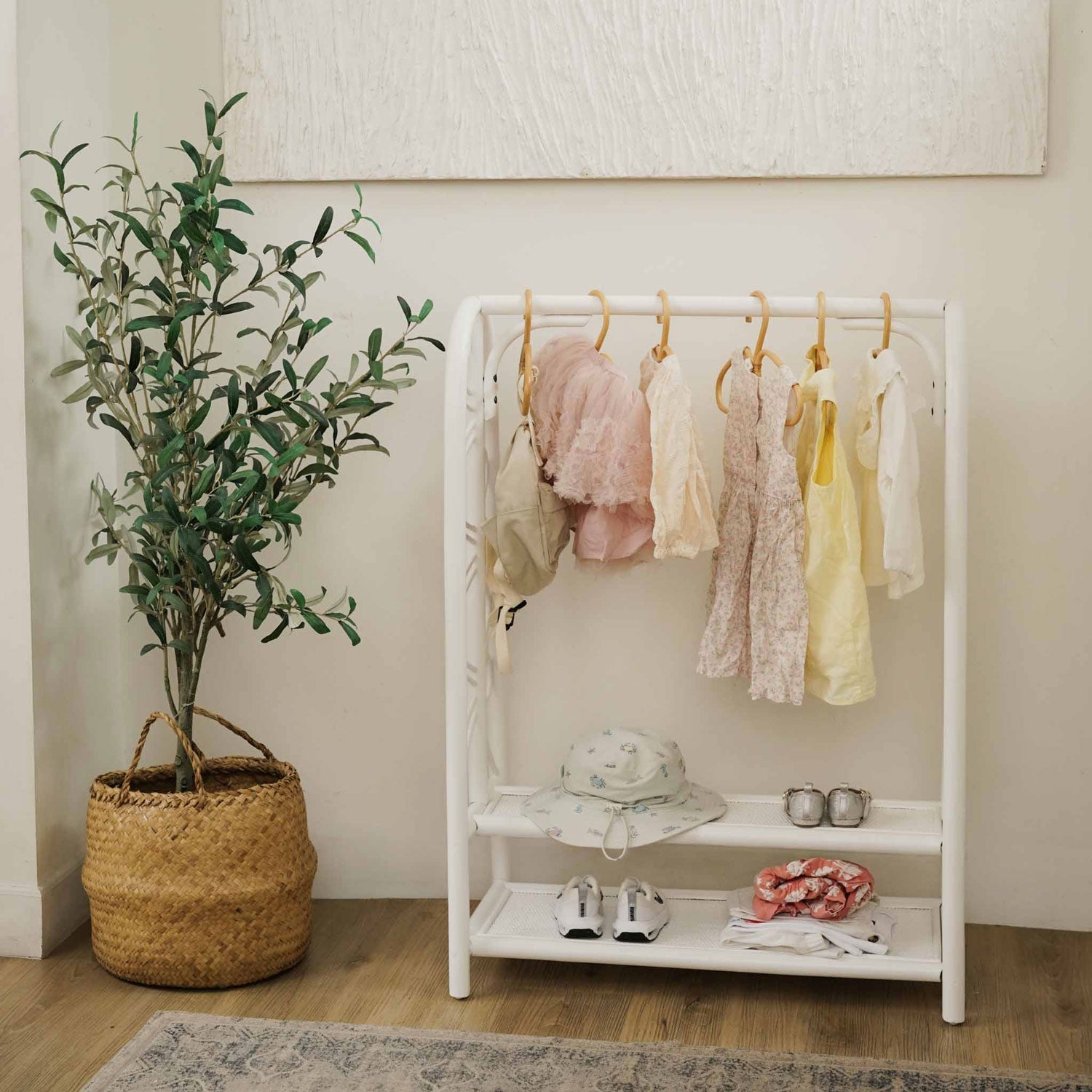 Rattan Kids Montessori Clothing Rack - White - image 5