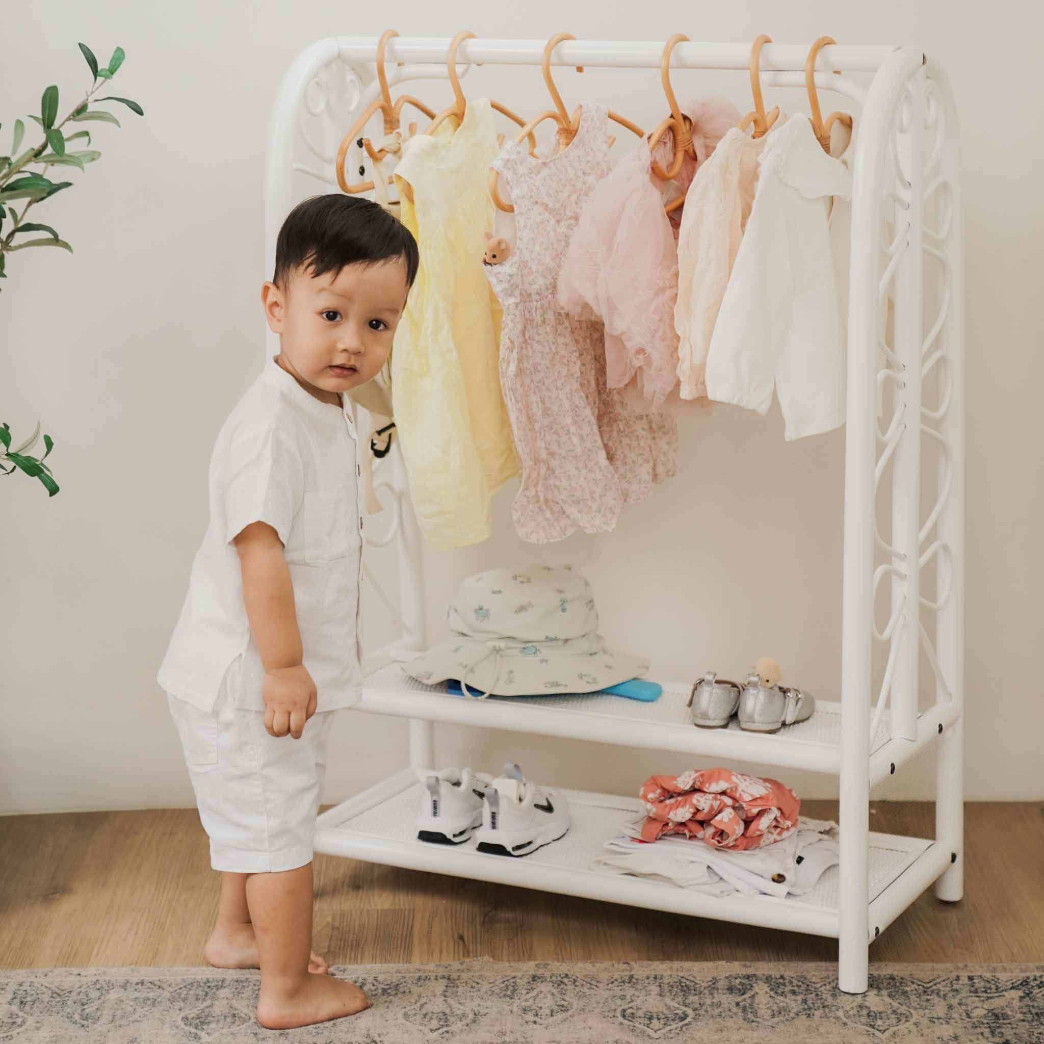 Rattan Kids Montessori Clothing Rack - White - image 8