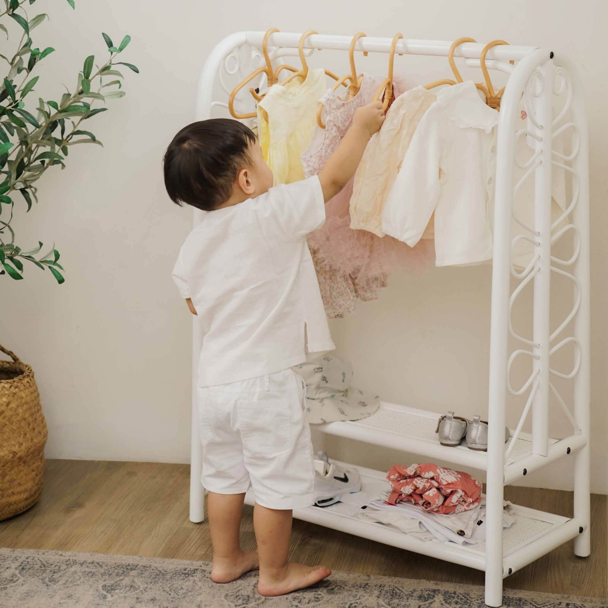 Rattan Kids Montessori Clothing Rack - White - image 4