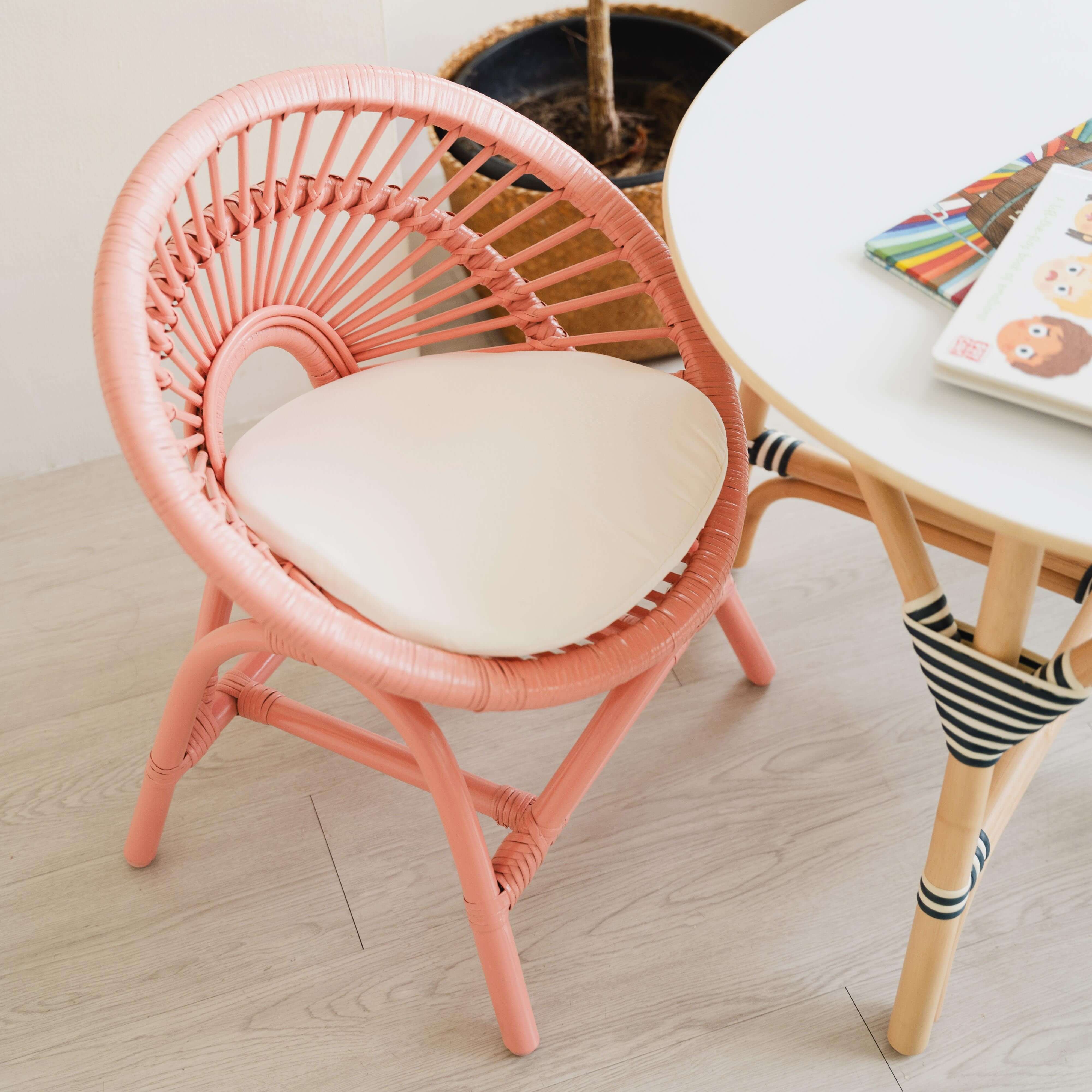 Rattan Kids Play Chair - Peach