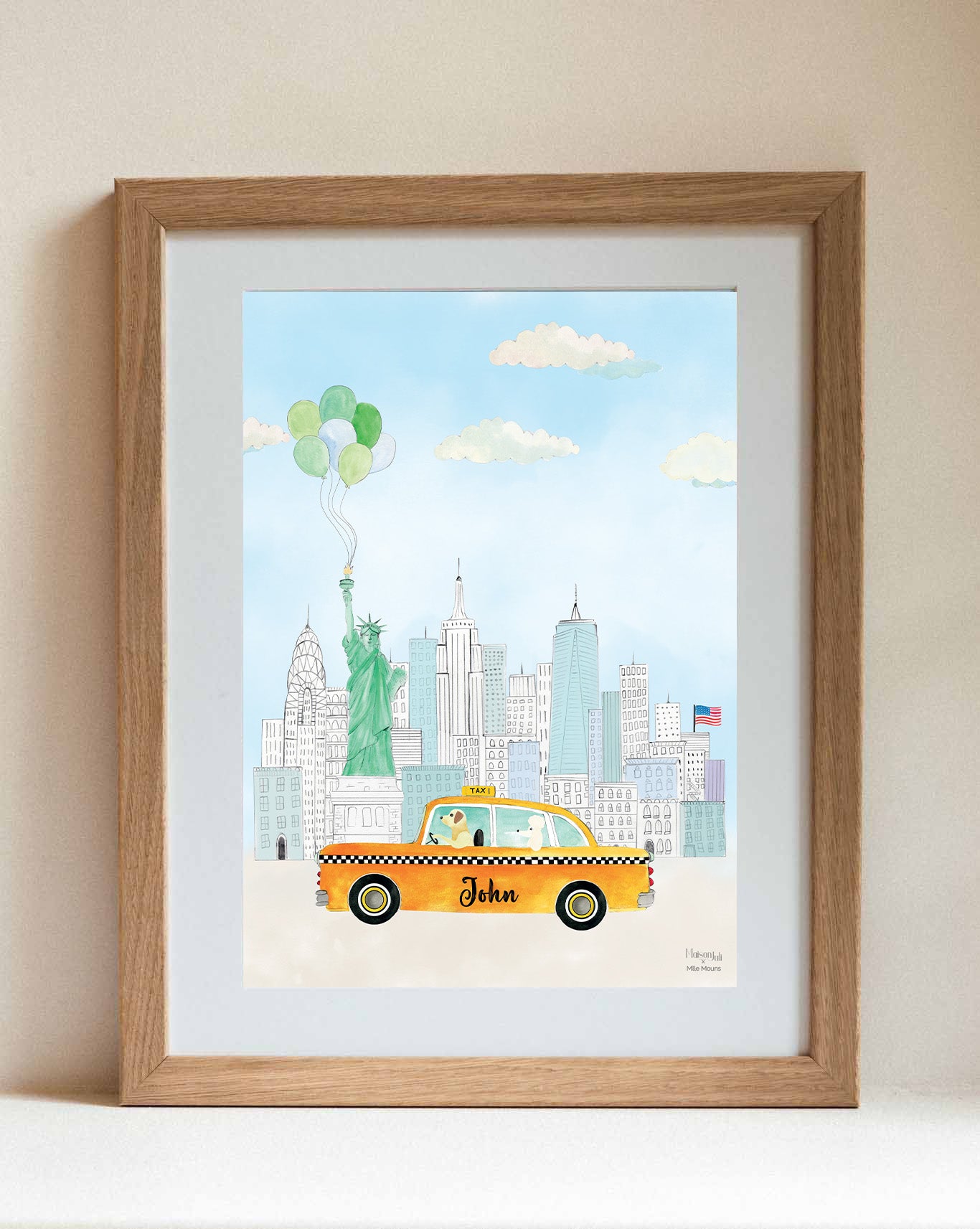Custom Art Sketch - New York Yellow Taxi for Boys