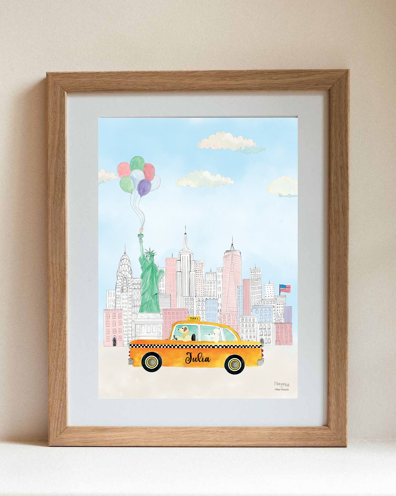 Custom Art Sketch - New York Yellow Taxi for Girls