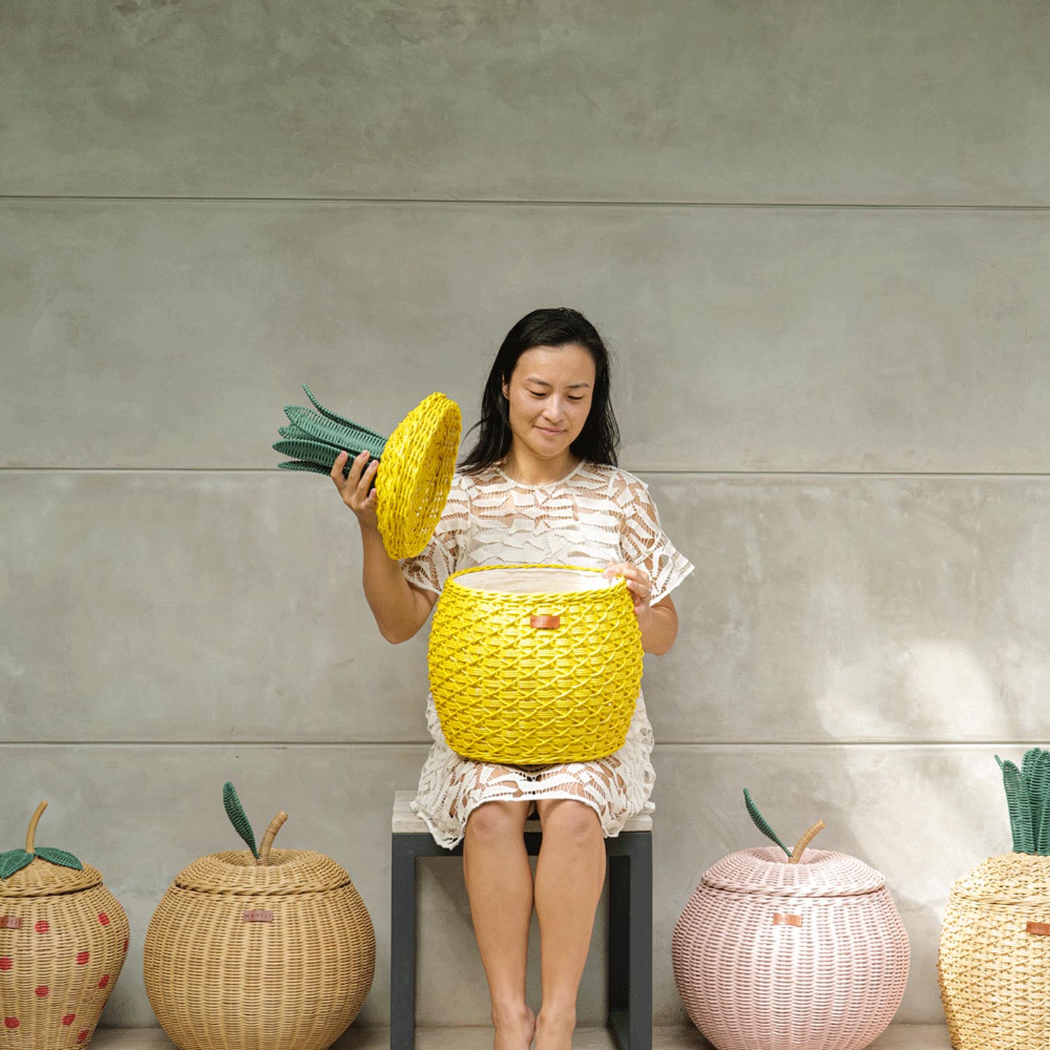 Pineapple Rattan Storage Basket - Yellow - image 4