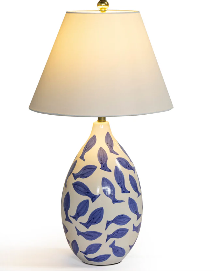 Sardine Ceramic Table Lamp - White & Blue - image 4