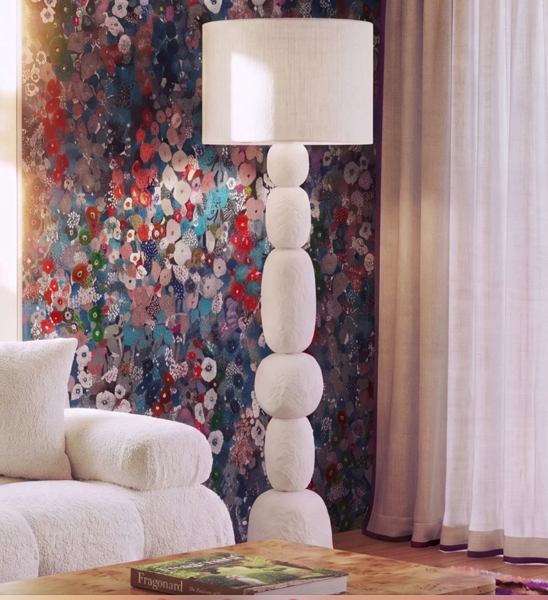 Pebble Cream Papier Mache Floor Lamp