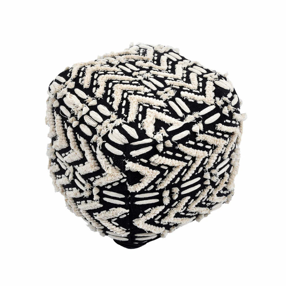 Mariel Cotton Pouf - Black & White Multi - image 1