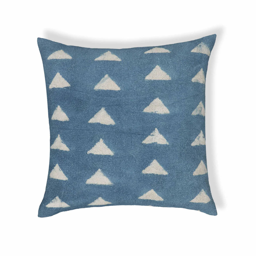 Indigo Triangles Cotton Throw Pillow - Blue