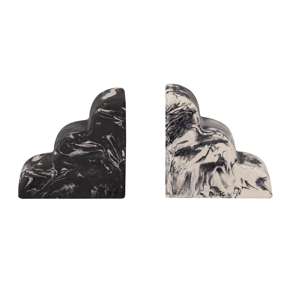 White-Black Concrete Bookends - Set of 2