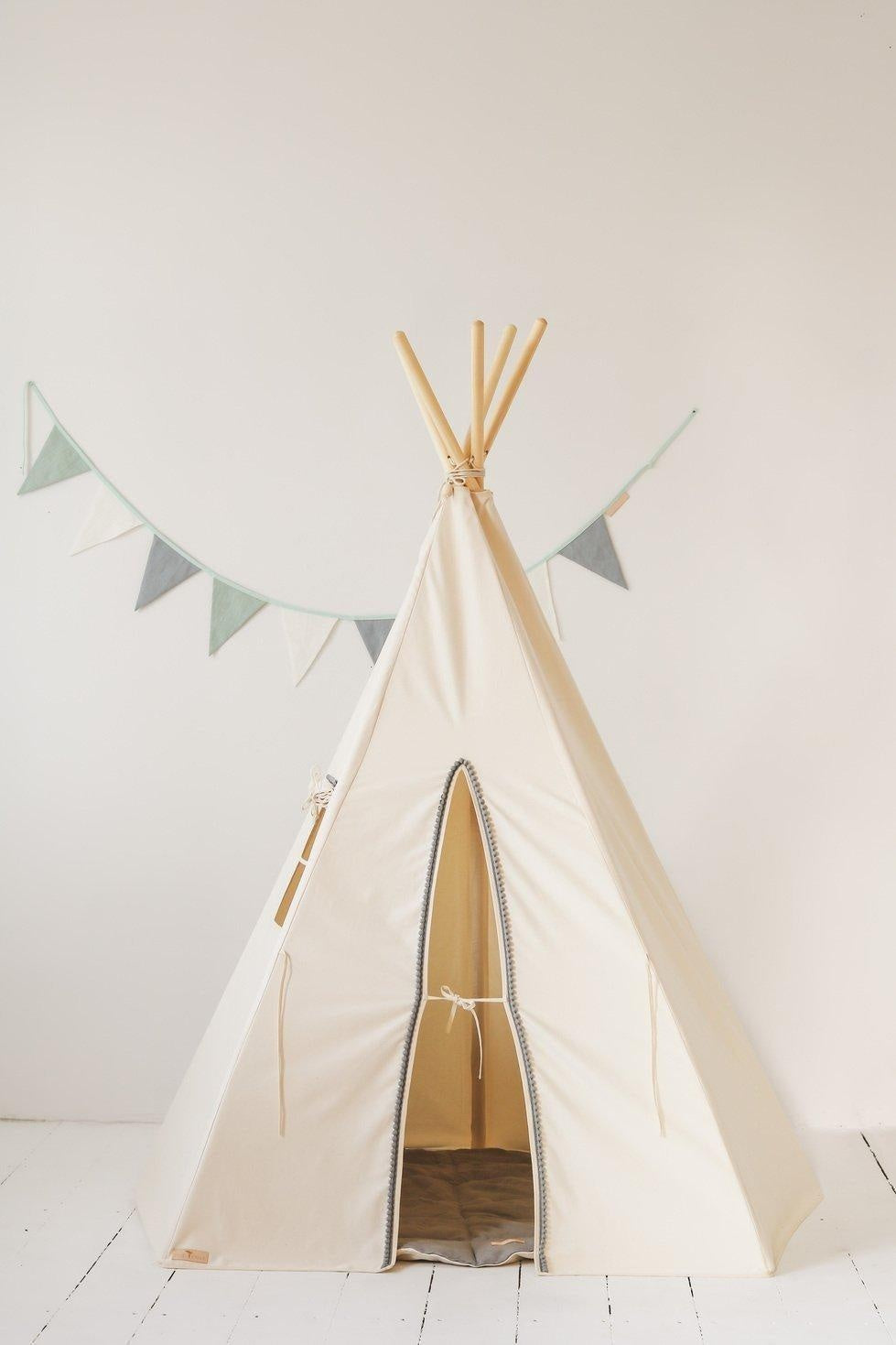 Teepee with Pompoms and Round Mat Set - Grey/Natural - image 6