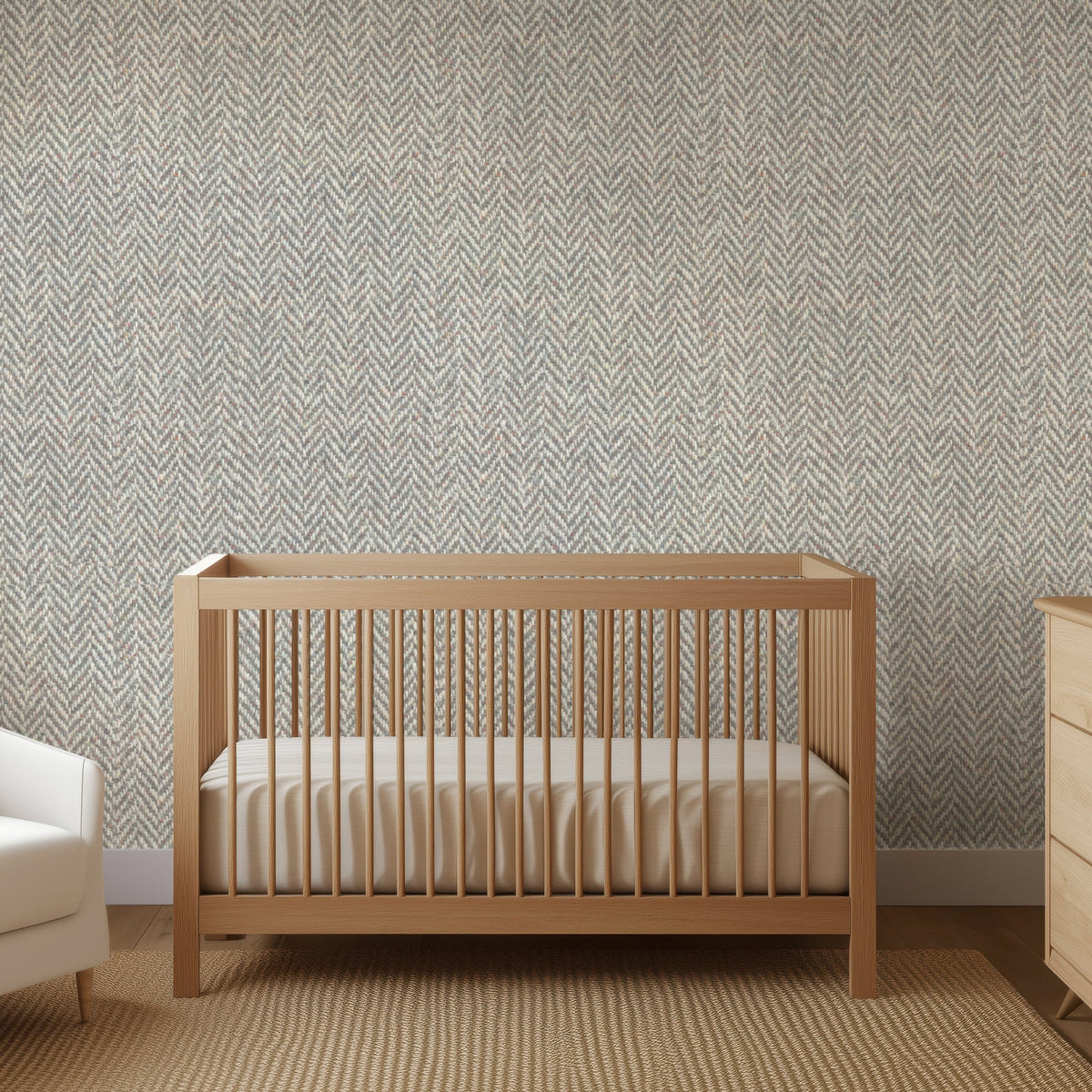 Grey Herringbone Tweed Wallpaper