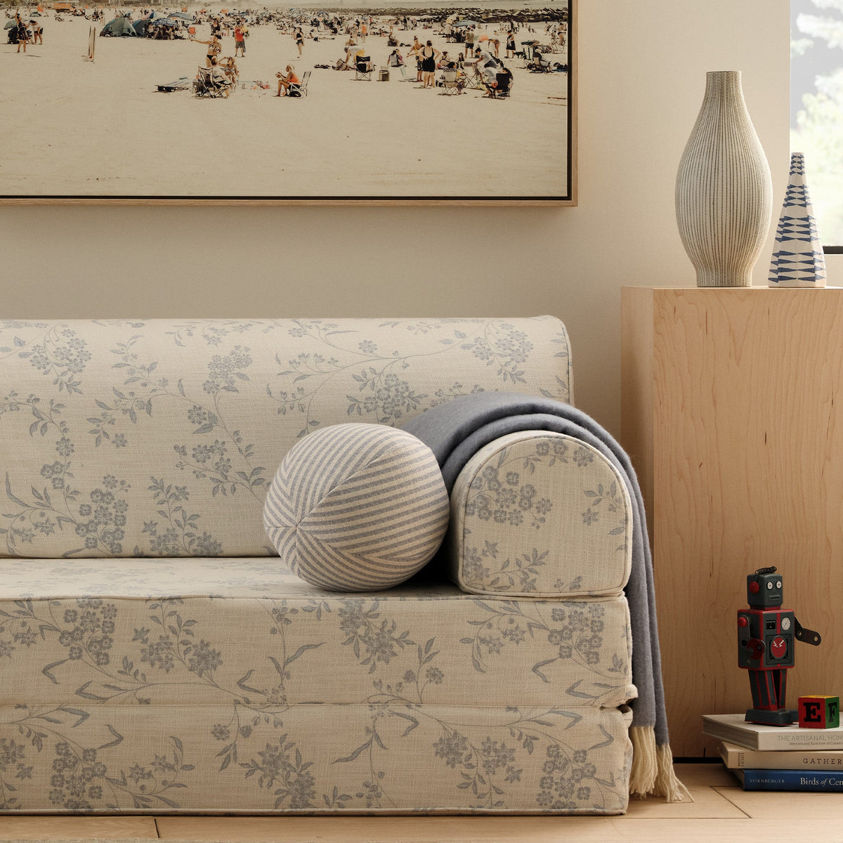 Finley Sphere Pillow - Ivory and Sky