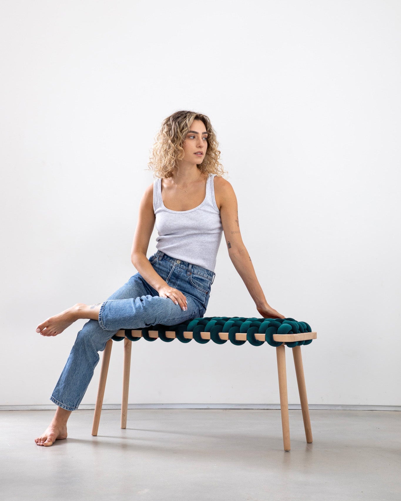 Velvet Woven Bench - Blue